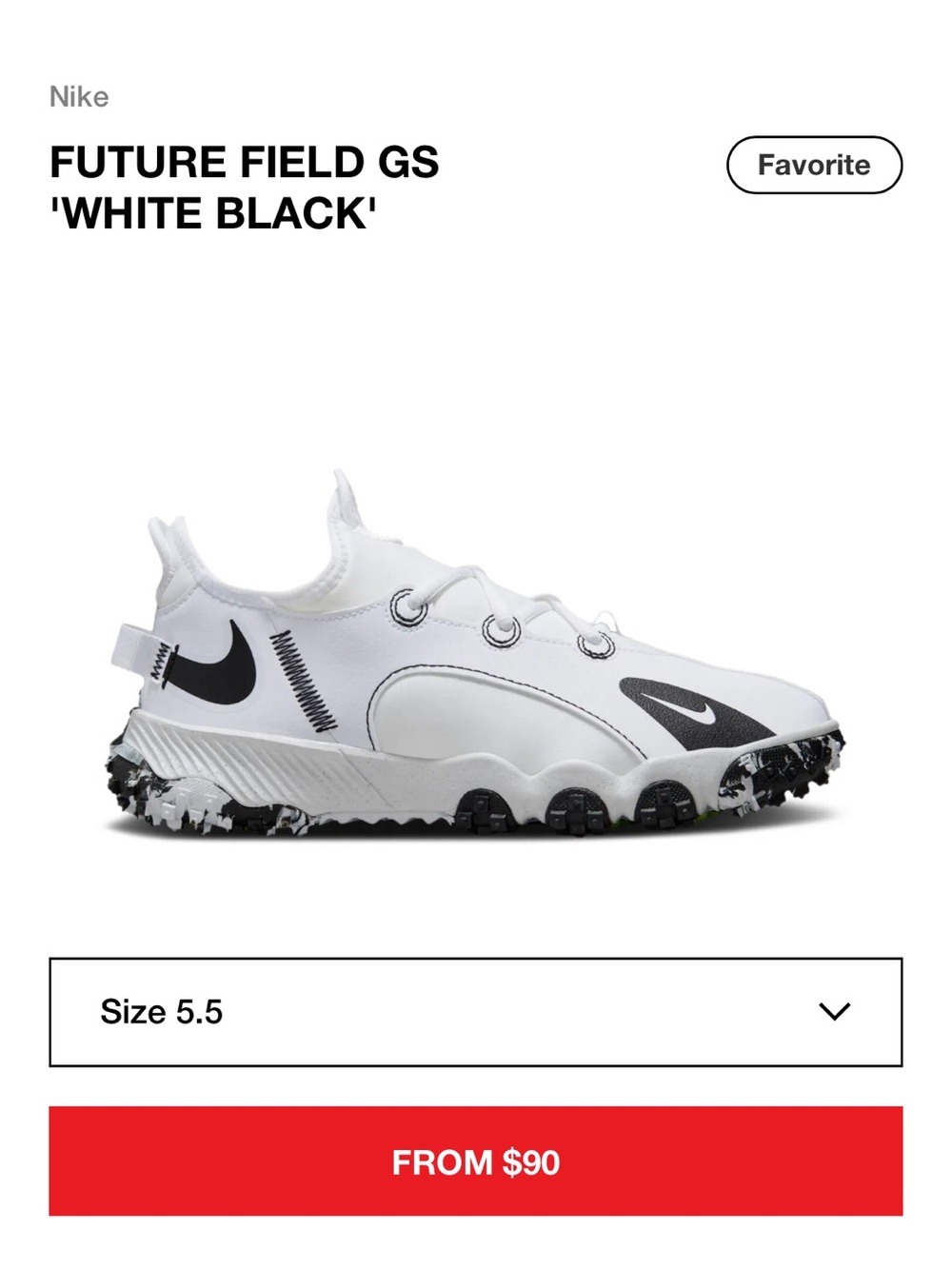 Nike White & Black Future Field GS Track Spikes